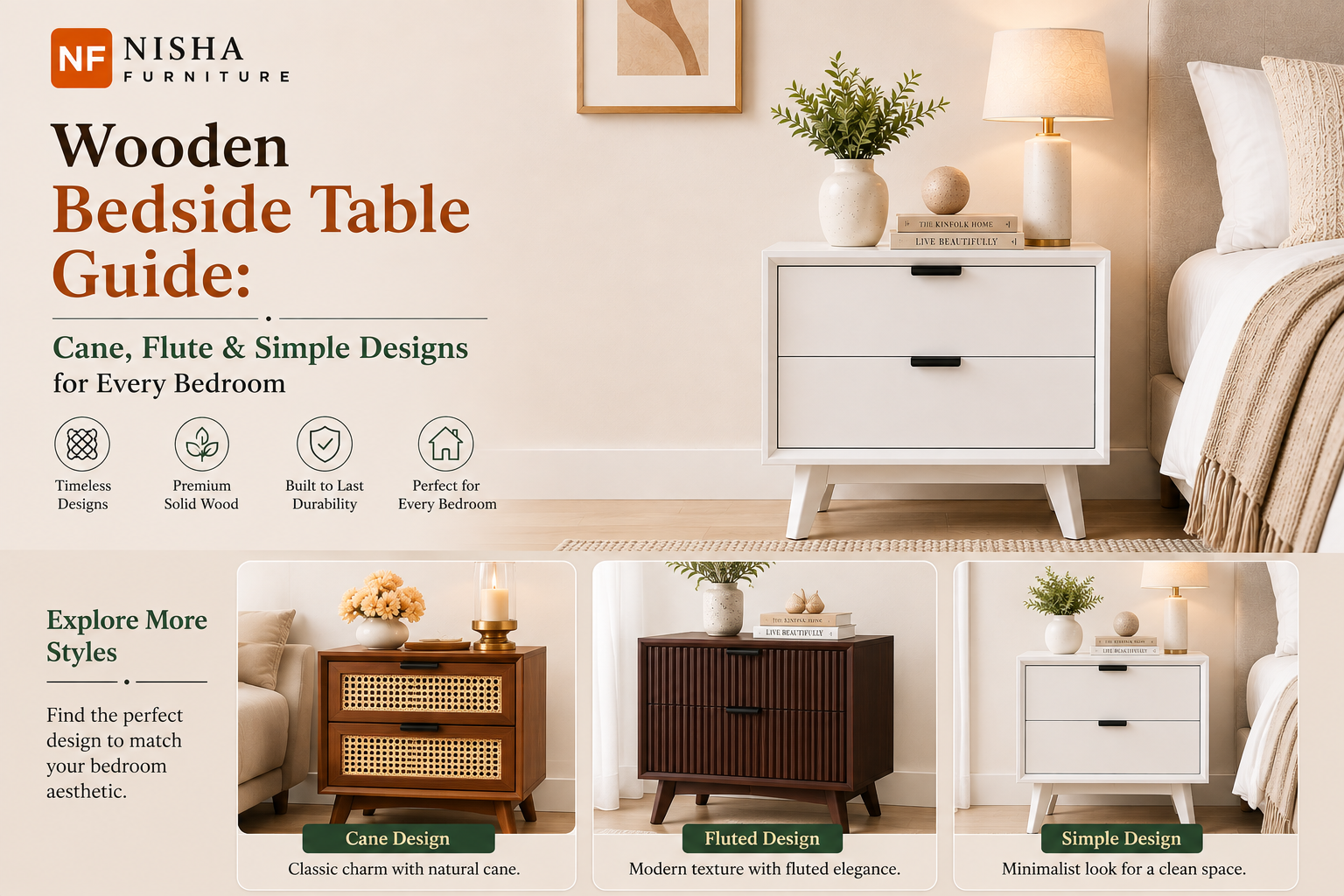 Wooden Bedside Table Guide: Cane, Flute & Simple Designs for Every Bedroom