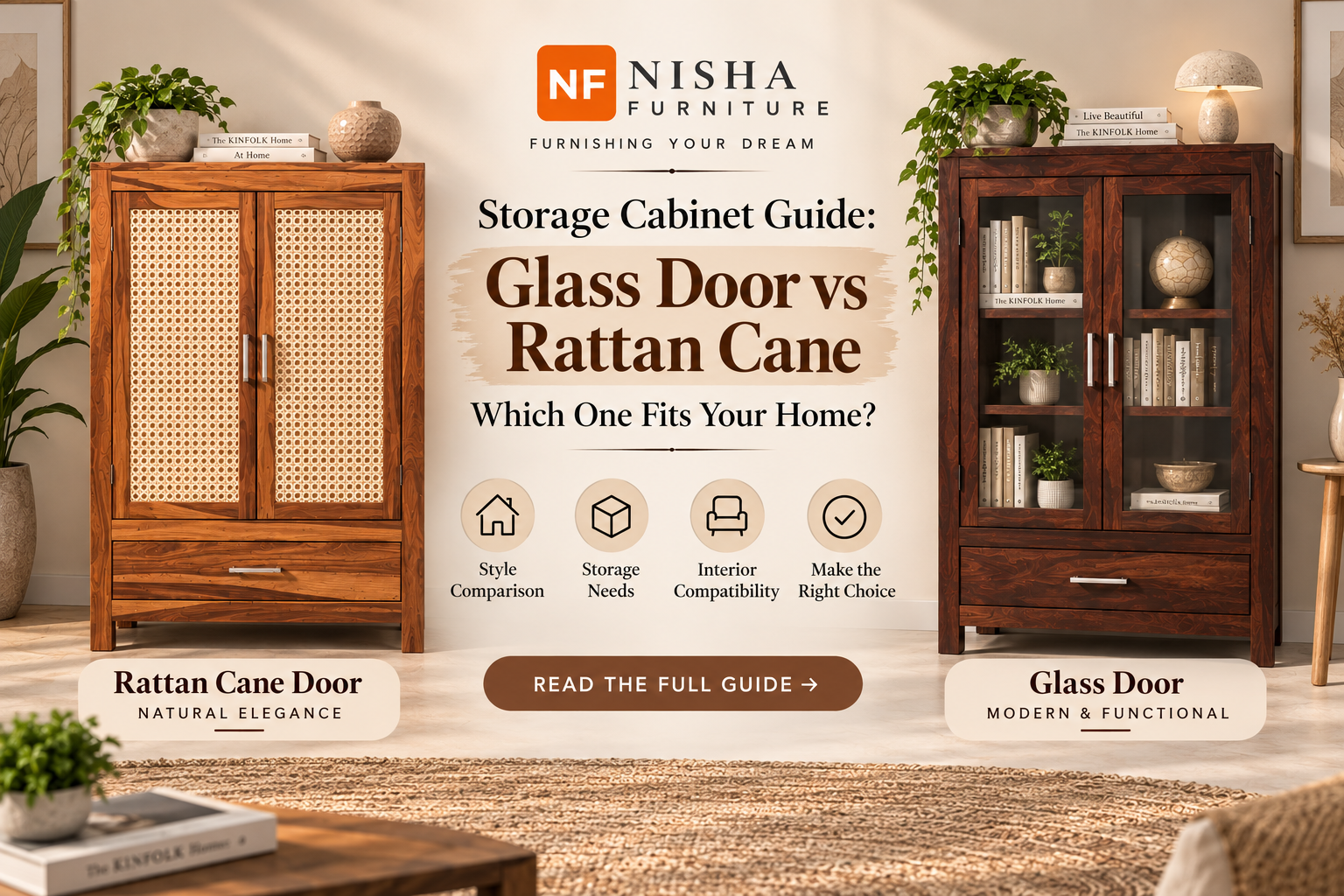 Storage Cabinet Guide: Glass Door vs Rattan Cane — Which One Fits Your Home