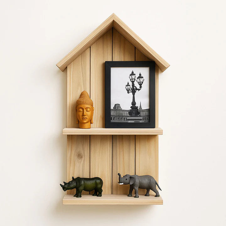 Modern Lightweight Wooden House-Shaped Wall Shelf – Decorative Floating Storage Shelf
