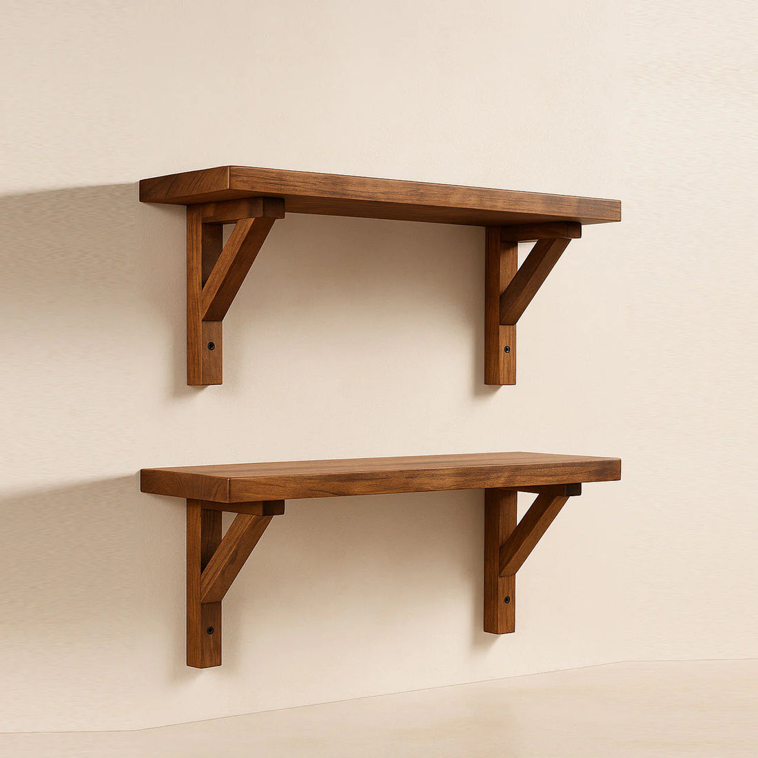 Modern Lightweight Wooden Floating Wall Shelf Set – 2 Tier Decorative Storage Shelves