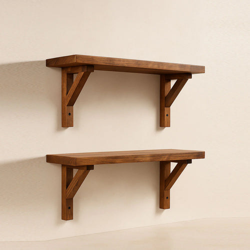 Modern Lightweight Wooden Floating Wall Shelf Set – 2 Tier Decorative Storage Shelves