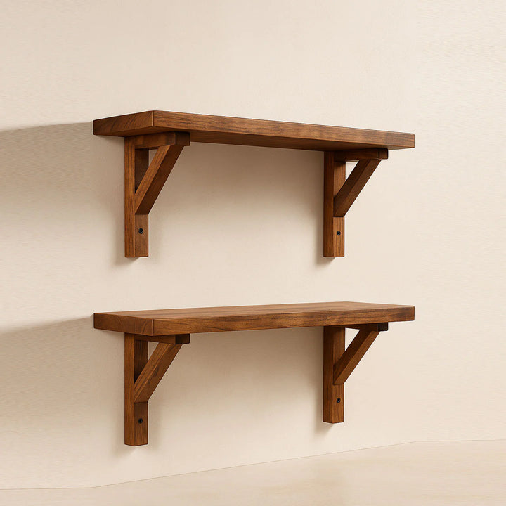 Modern Lightweight Wooden Floating Wall Shelf Set – 2 Tier Decorative Storage Shelves