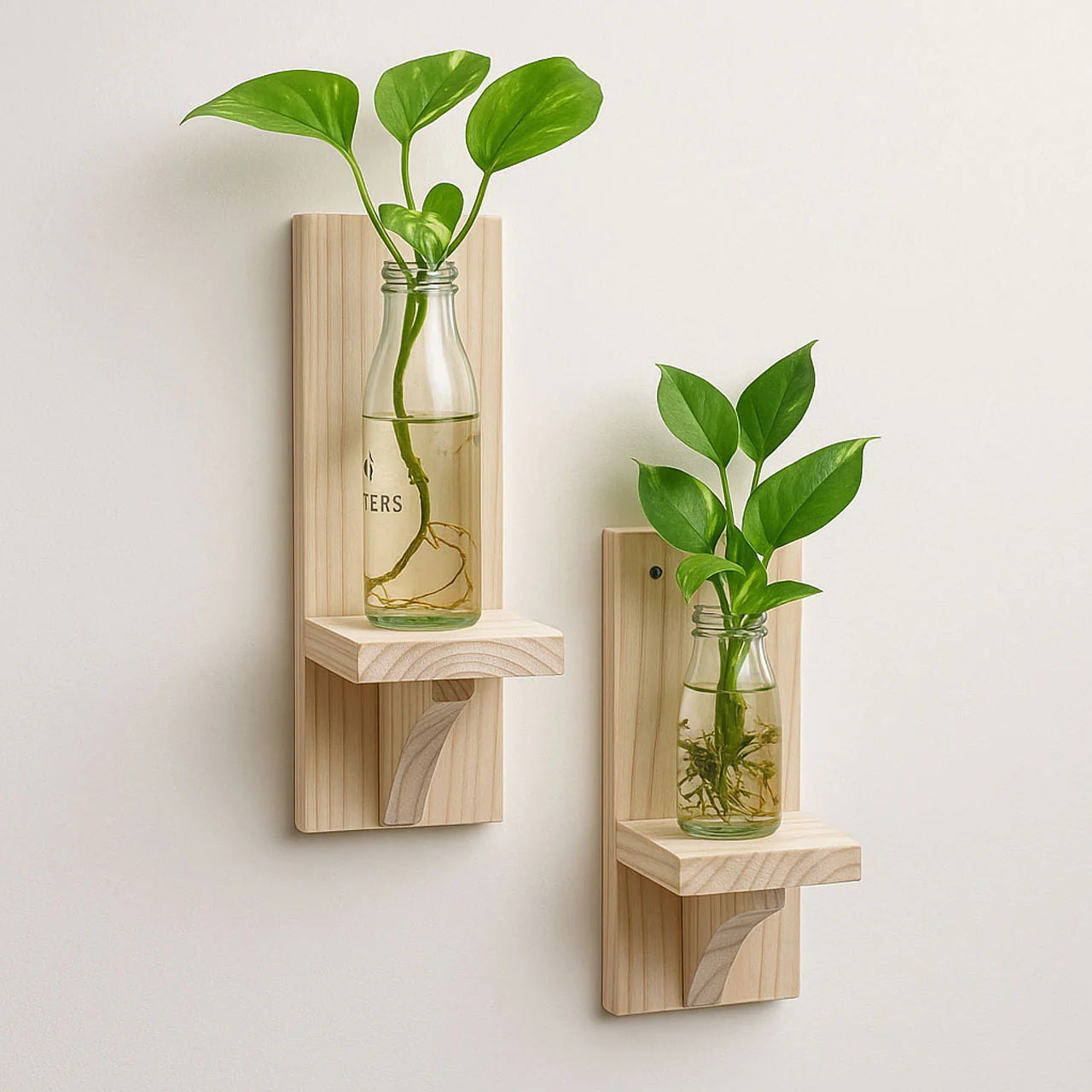 Modern Lightweight Wooden Wall Plant Shelf Set – Floating Indoor Planter Display Shelves