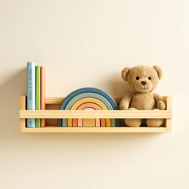 Modern Lightweight Wooden Kids Book Ledge Shelf – Floating Nursery Wall Storage Shelf