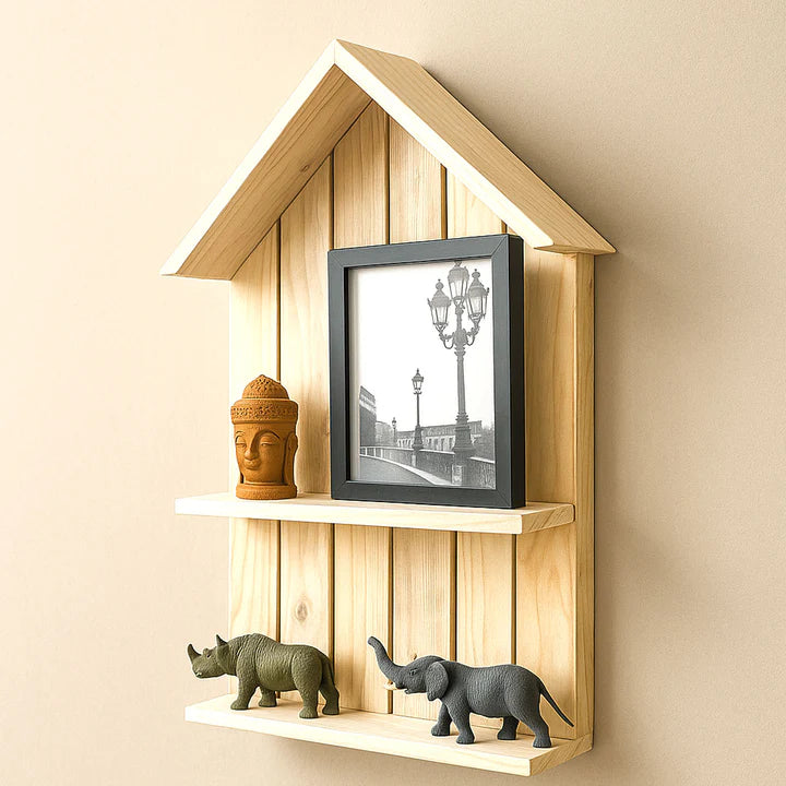 Modern Lightweight Wooden House-Shaped Wall Shelf – Decorative Floating Storage Shelf