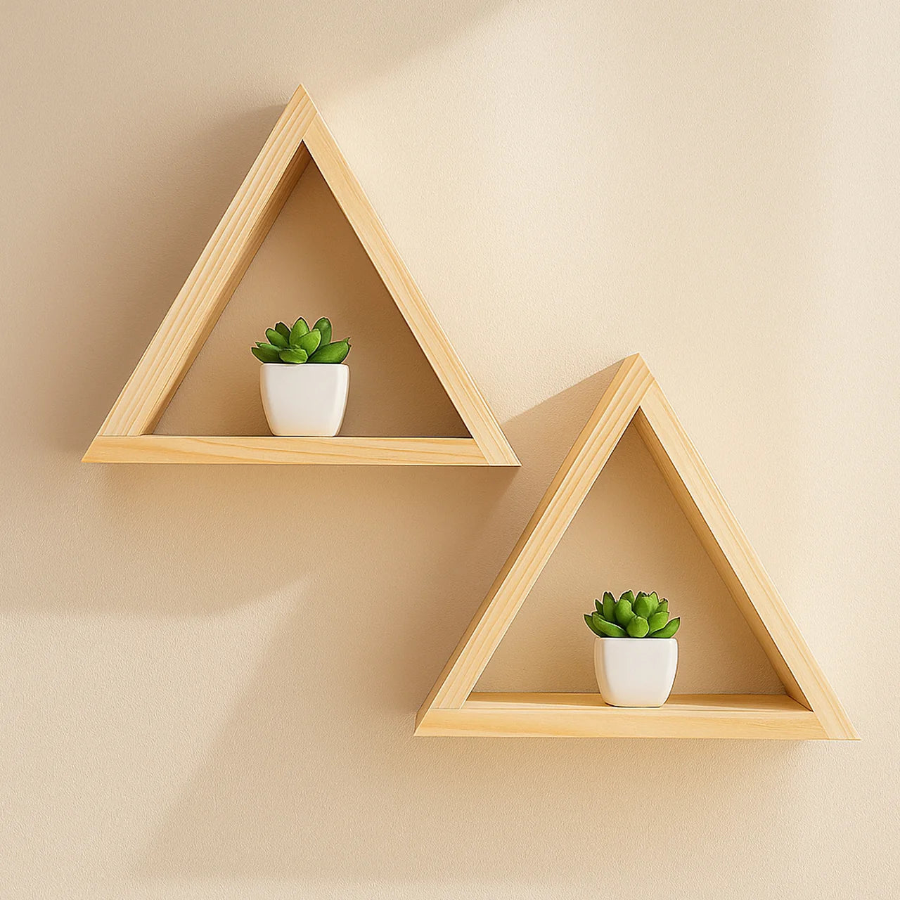 Modern Lightweight Wooden Triangle Wall Shelf Set of  2, 3, 4 – Geometric Floating Display Shelves
