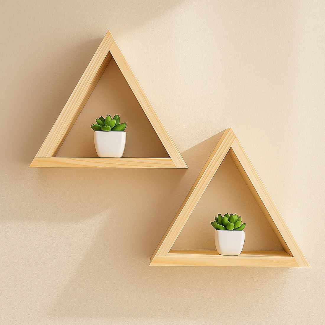 Modern Lightweight Wooden Triangle Wall Shelf Set of  2, 3, 4 – Geometric Floating Display Shelves