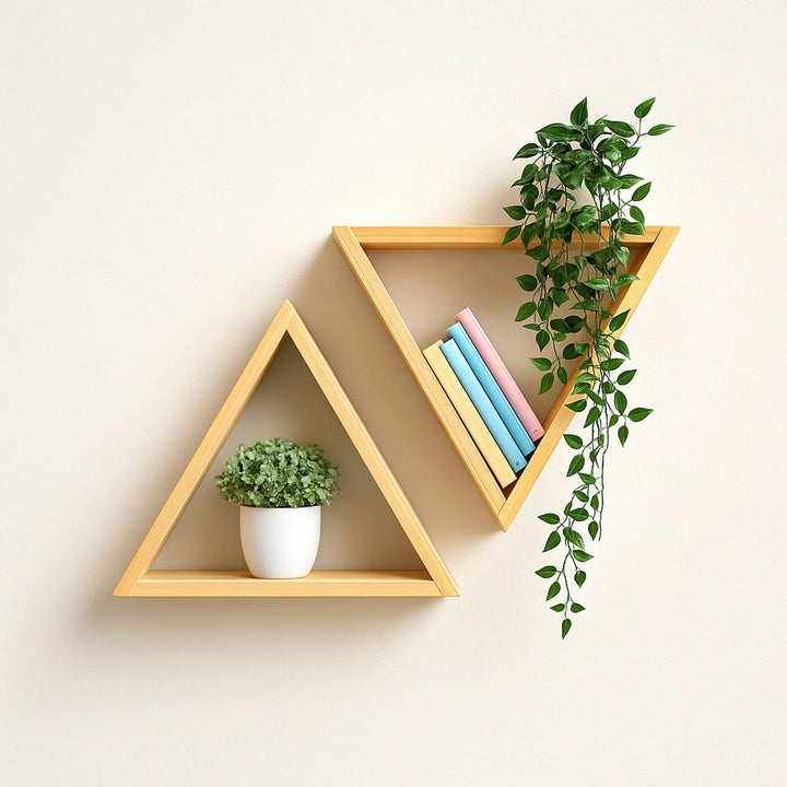 Modern Lightweight Wooden Triangle Wall Shelf Set of  2, 3, 4 – Geometric Floating Display Shelves