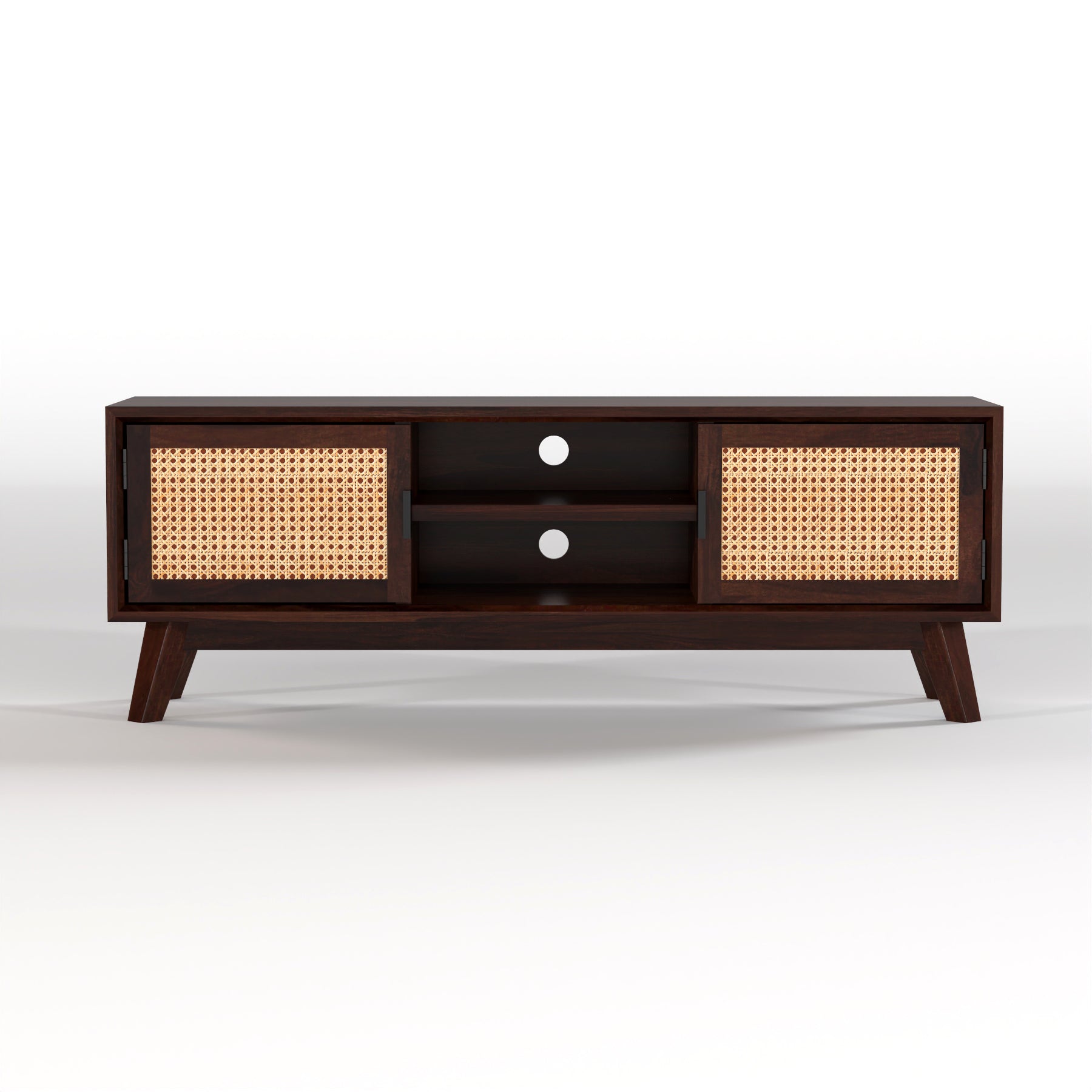 Dark Walnut Cane Door Wooden TV Unit with Storage