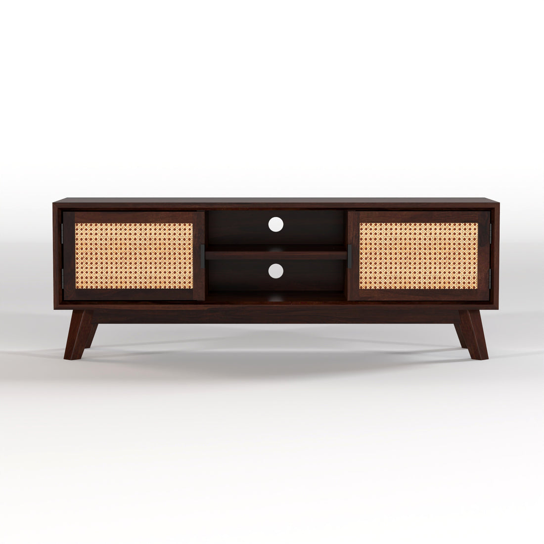 Dark Walnut Cane Door Wooden TV Unit with Storage