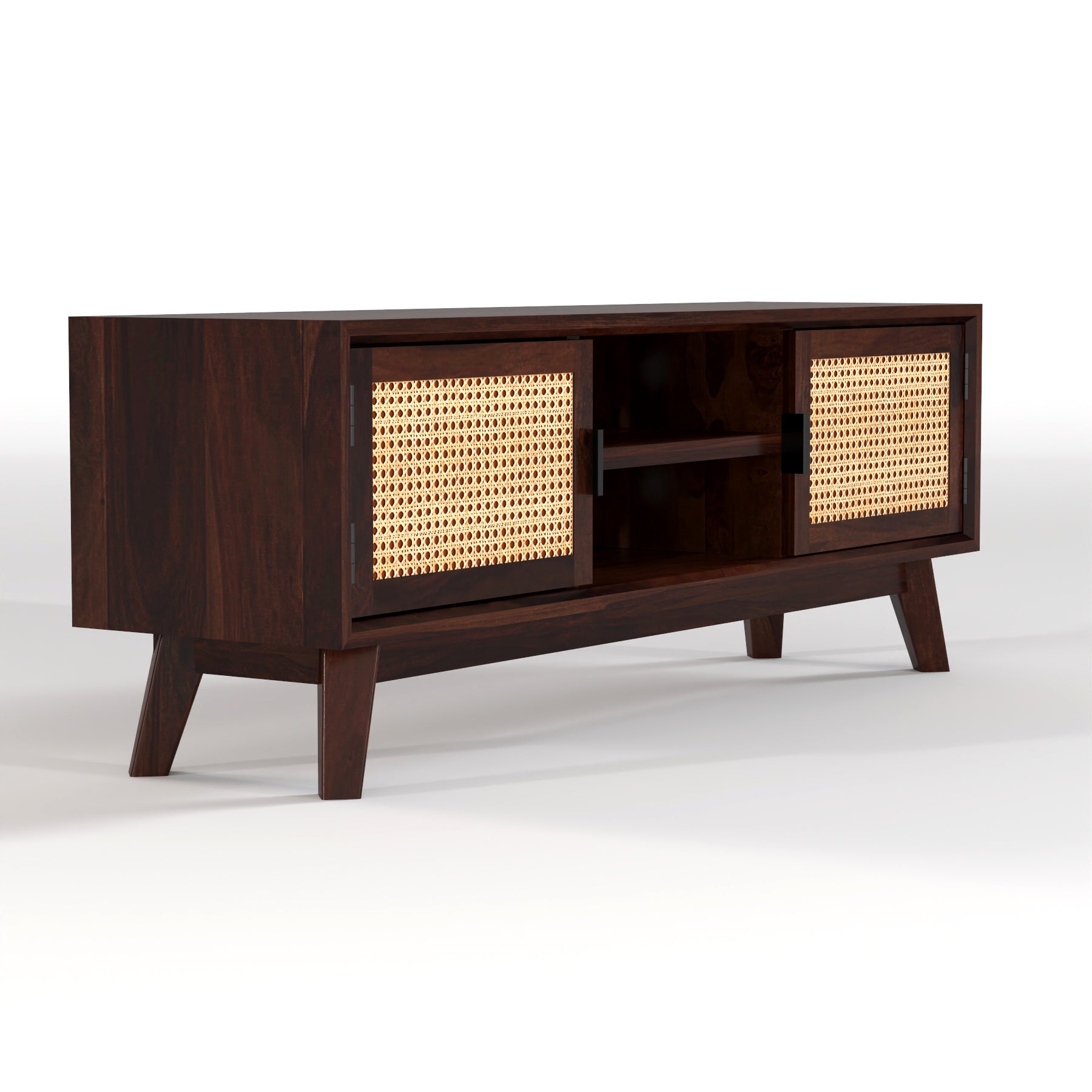 Dark Walnut Cane Door Wooden TV Unit with Storage