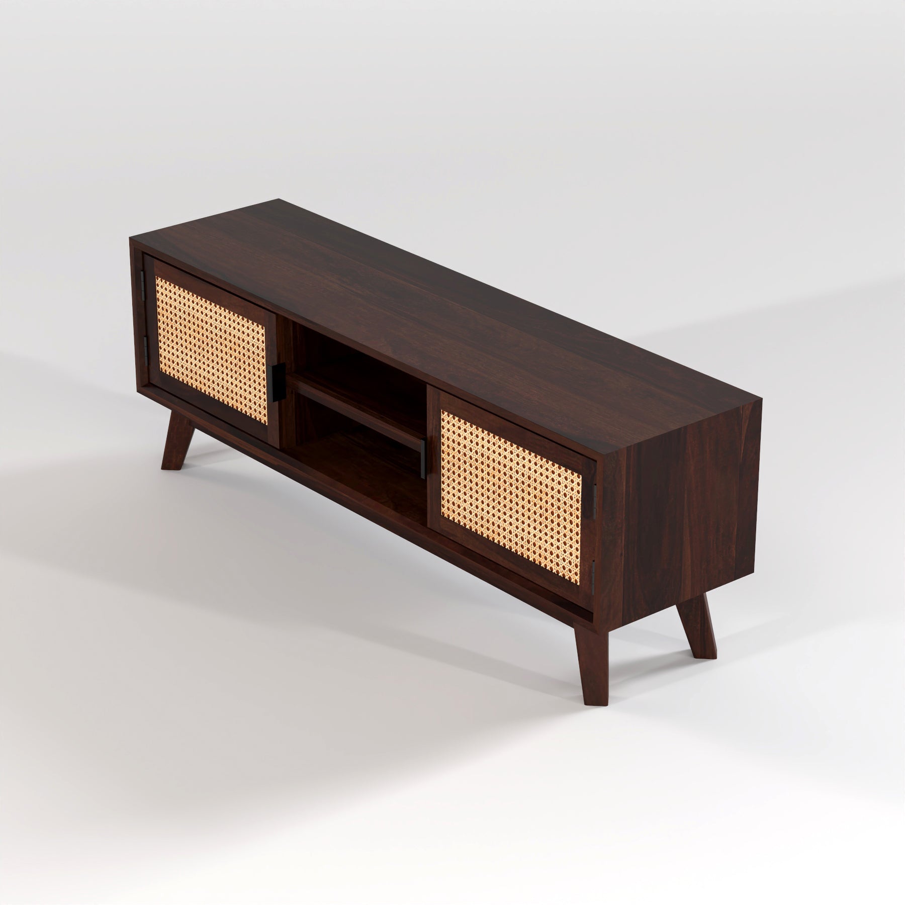 Dark Walnut Cane Door Wooden TV Unit with Storage