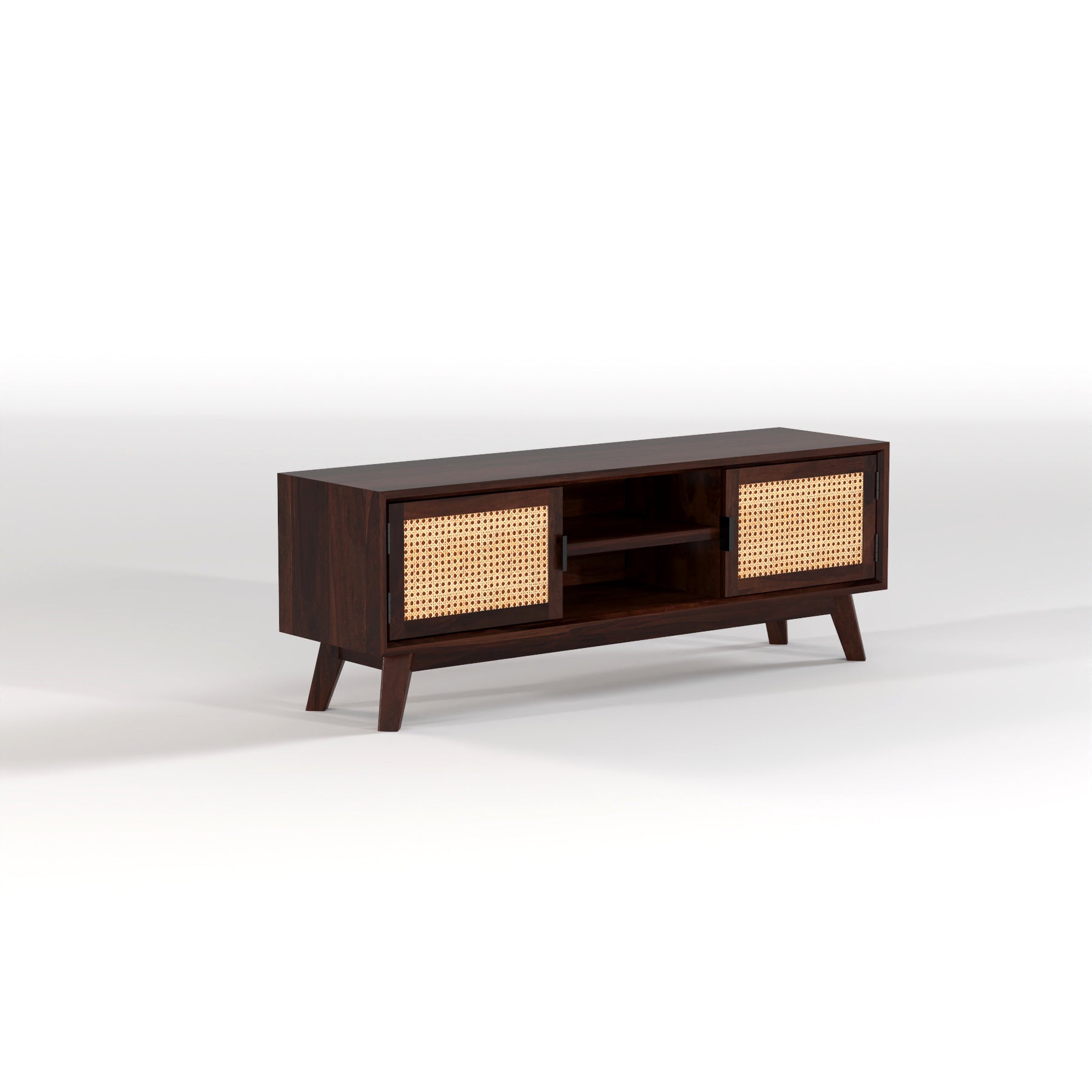 Dark Walnut Cane Door Wooden TV Unit with Storage