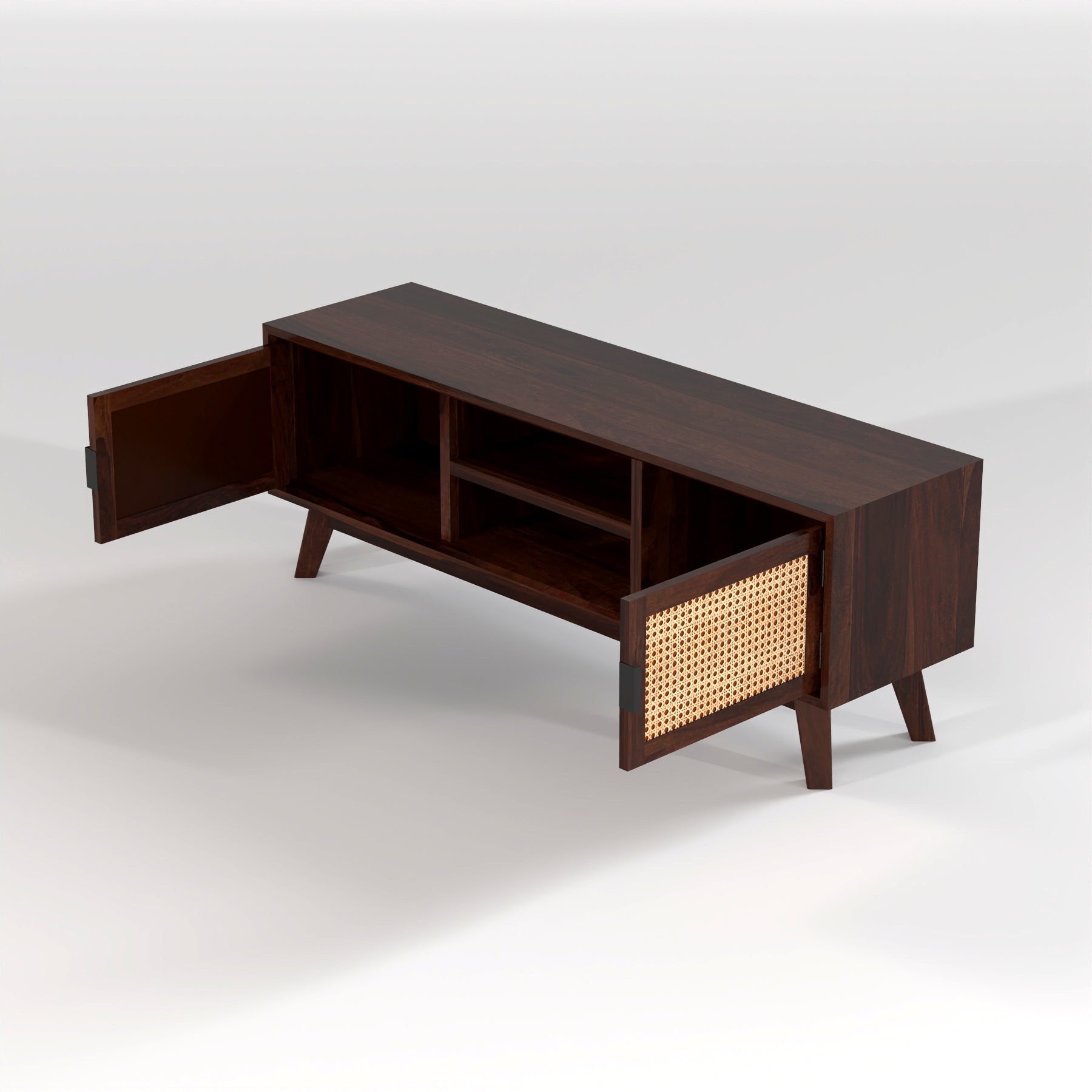 Dark Walnut Cane Door Wooden TV Unit with Storage