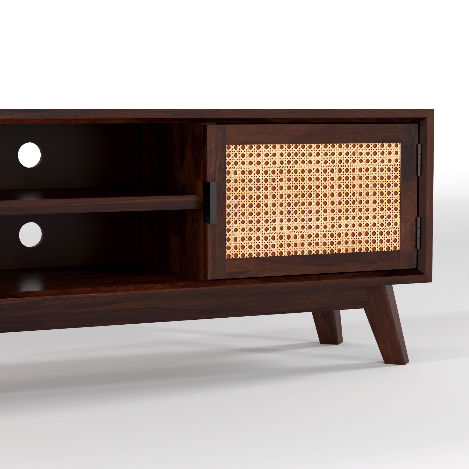 Dark Walnut Cane Door Wooden TV Unit with Storage