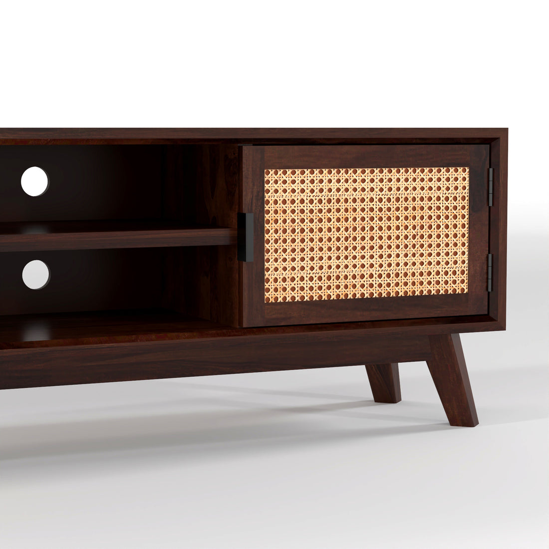 Dark Walnut Cane Door Wooden TV Unit with Storage