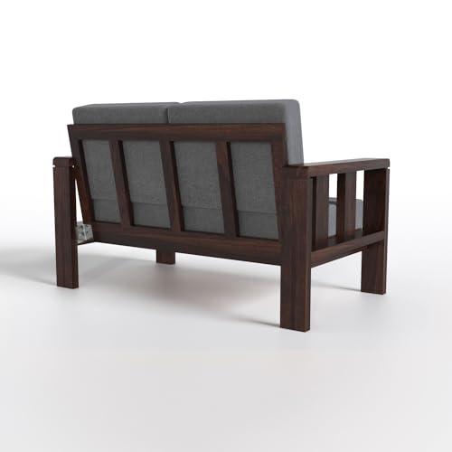 Modern 2 Seater Wooden Sofa with Dark Walnut Finish & Grey Cushion | Modren Sofa