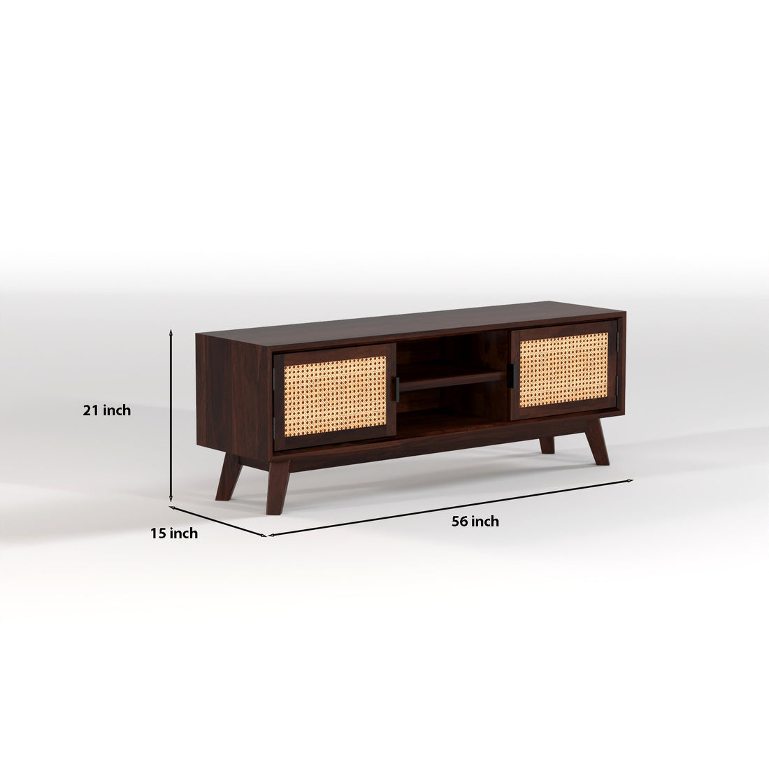 Dark Walnut Cane Door Wooden TV Unit with Storage