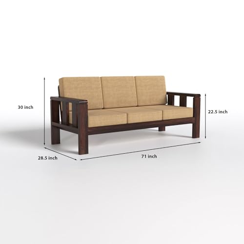 Solid Sheesham Wood Sofa Set | 3+2+1 Seater Living Room Furniture with Cushions | Walnut