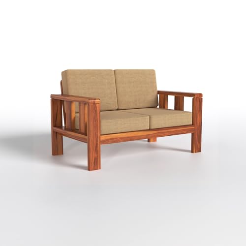 Nisha Furniture Solid Sheesham Wood 2 Seater Sofa | Natural Finish
