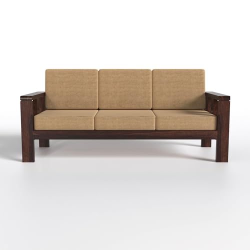 Solid Sheesham Wood Sofa Set | 3+2+1 Seater Living Room Furniture with Cushions | Walnut