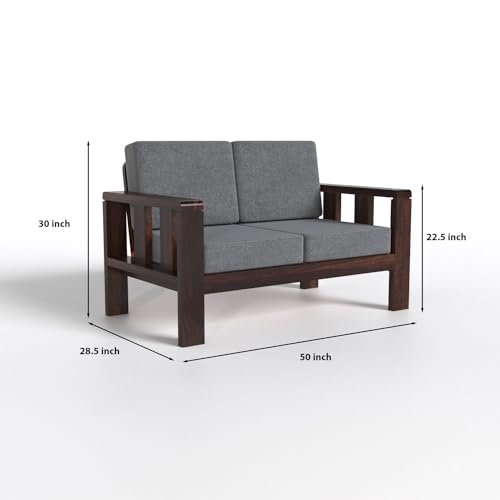 Modern 2 Seater Wooden Sofa with Dark Walnut Finish & Grey Cushion | Modren Sofa