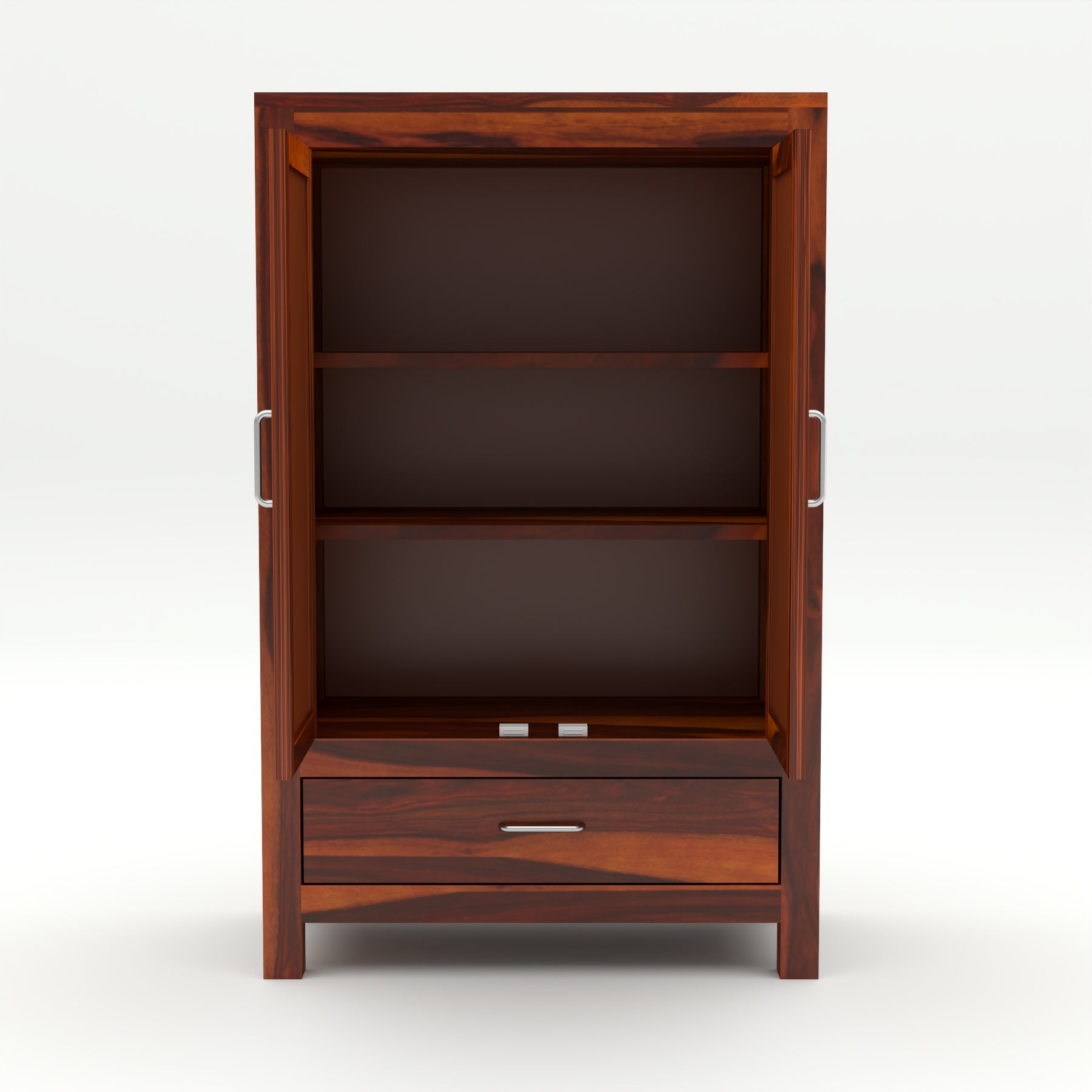 Solid Sheesham Wood Cabinet with Rattan Cane Doors & Drawer – Honey Finish
