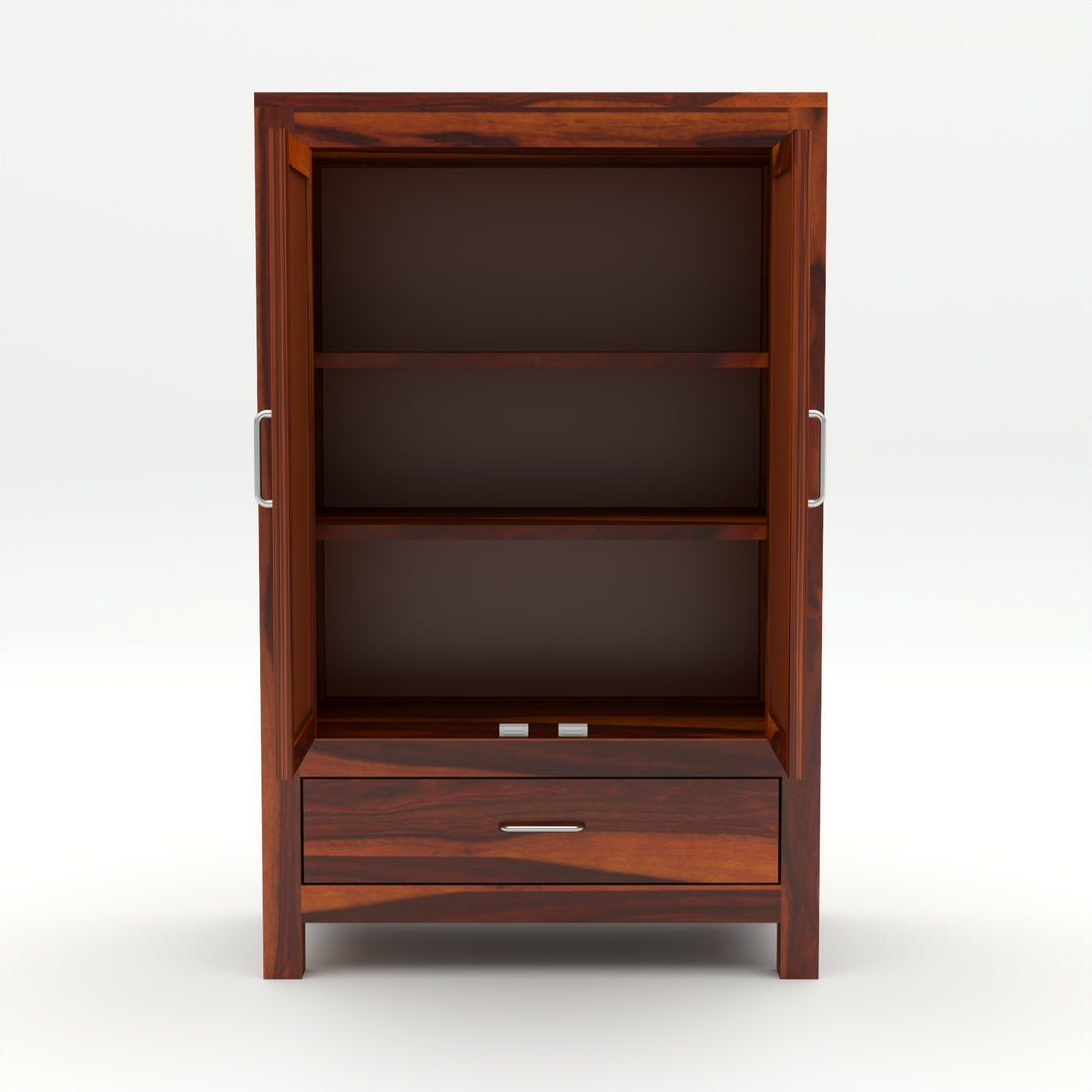 Solid Sheesham Wood Cabinet with Rattan Cane Doors & Drawer – Honey Finish