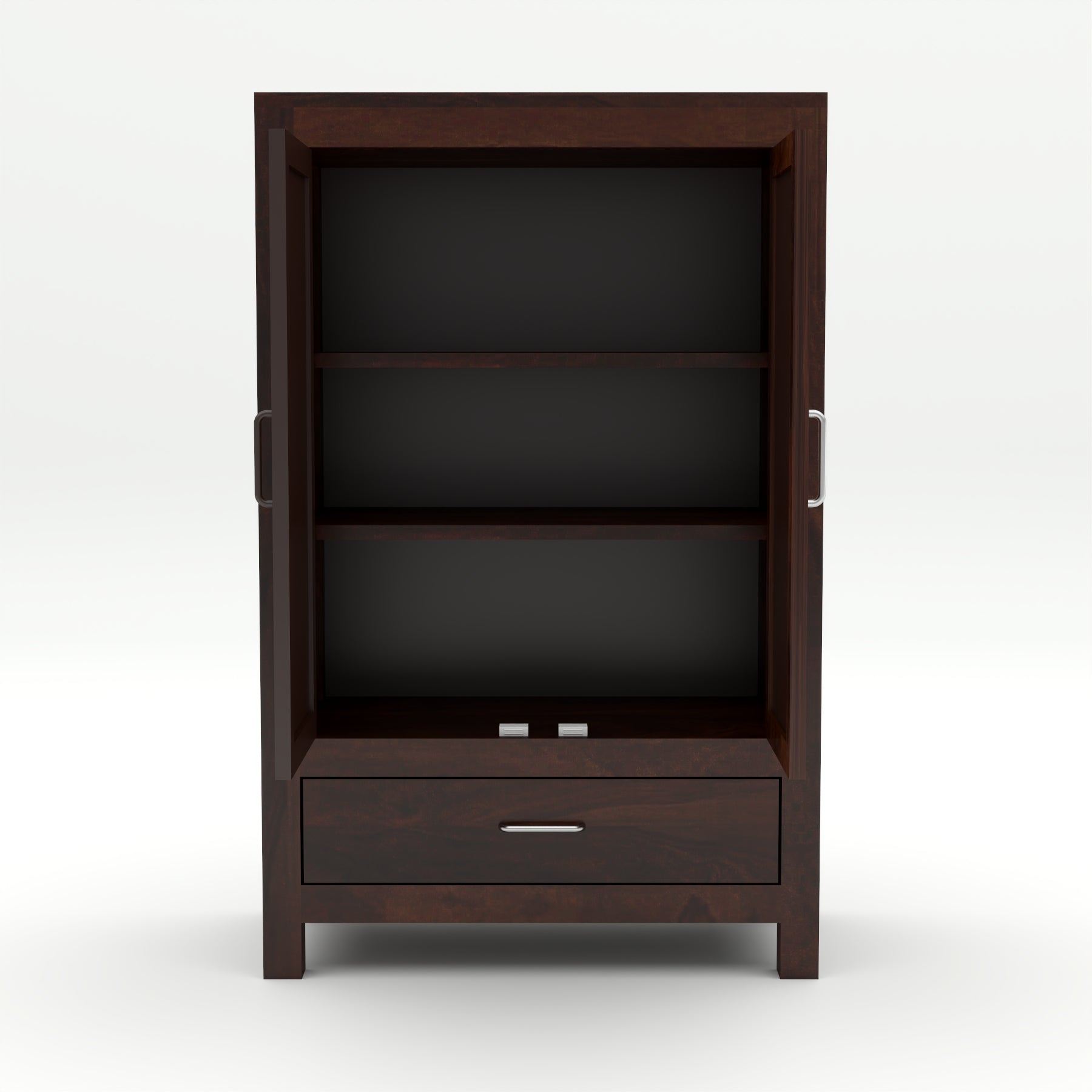 Solid Sheesham Wood Cabinet with Rattan Cane Doors & Drawer – Modern Storage Furniture