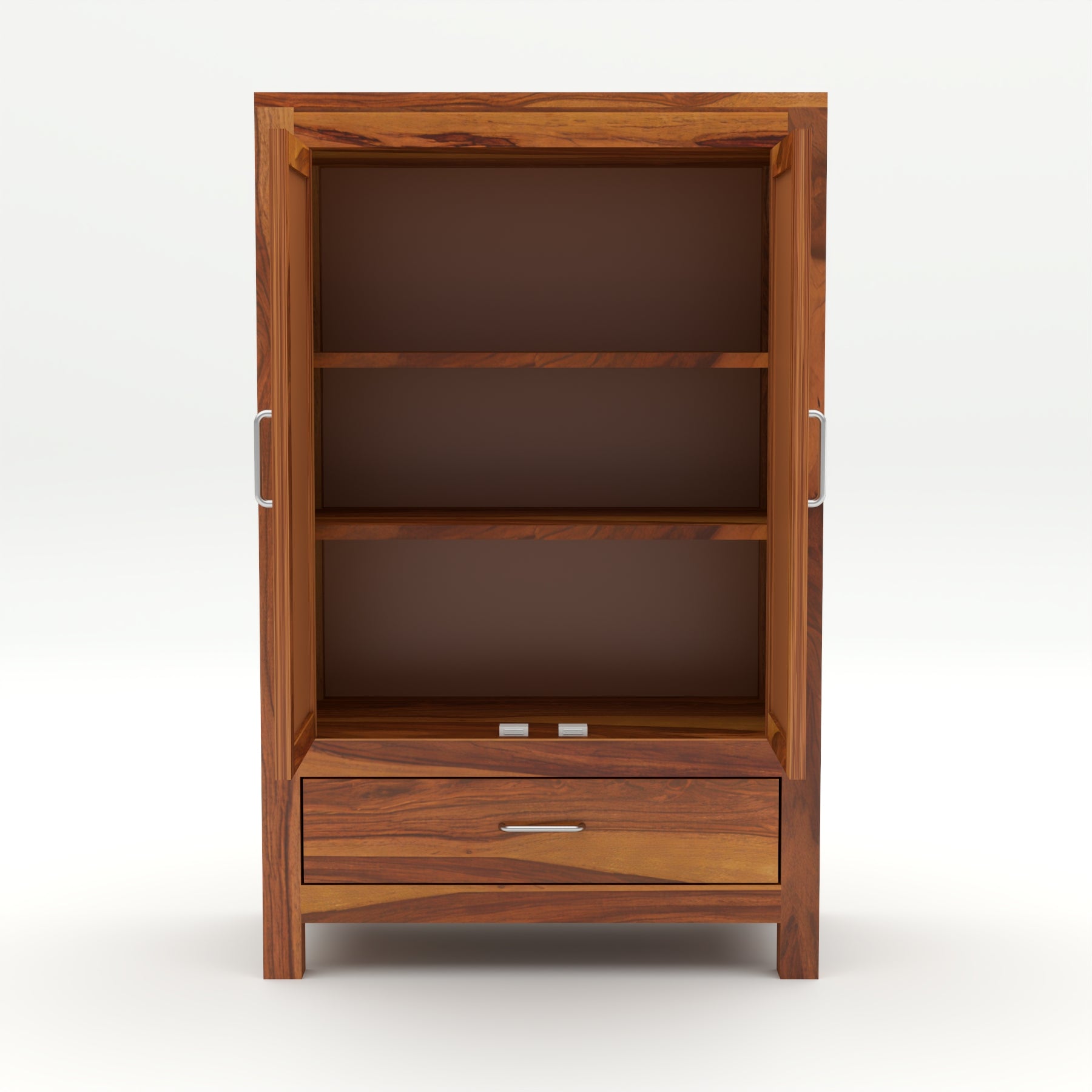 Solid Sheesham Wood Cabinet with Rattan Cane Doors & Drawer – Natural Finish