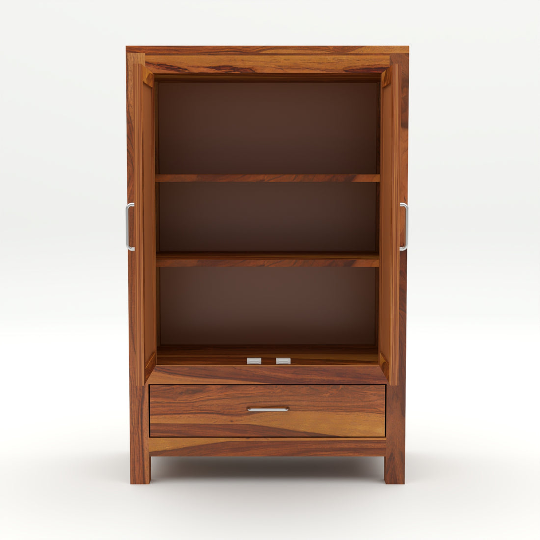 Solid Sheesham Wood Cabinet with Rattan Cane Doors & Drawer – Natural Finish