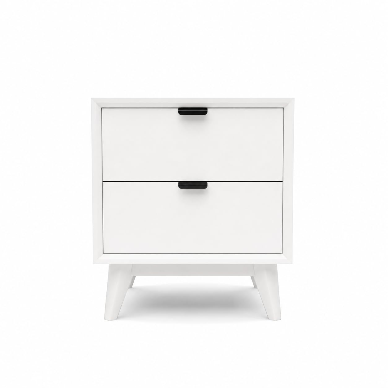 Modern 2 Drawer Bedside Table for Bedroom | Wooden Nightstand with Storage | White Finish