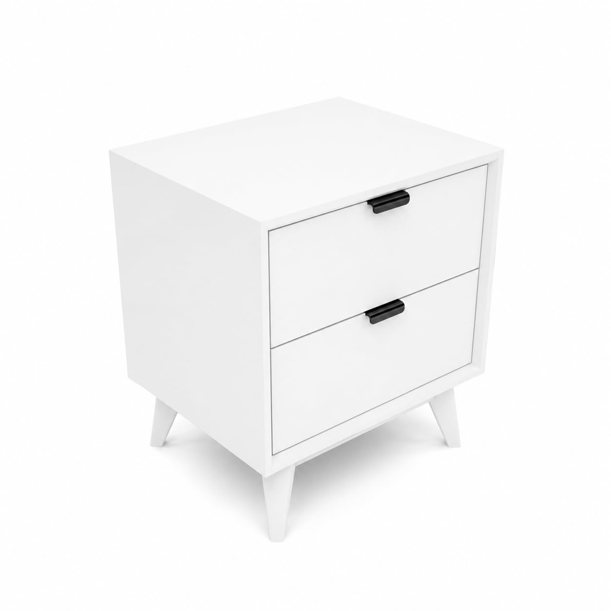 Modern 2 Drawer Bedside Table for Bedroom | Wooden Nightstand with Storage | White Finish