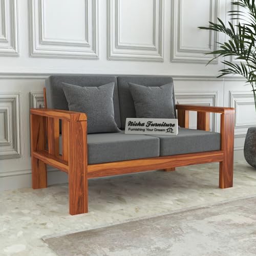 Solid Sheesham Wood 2 Seater Sofa | Honey Finish