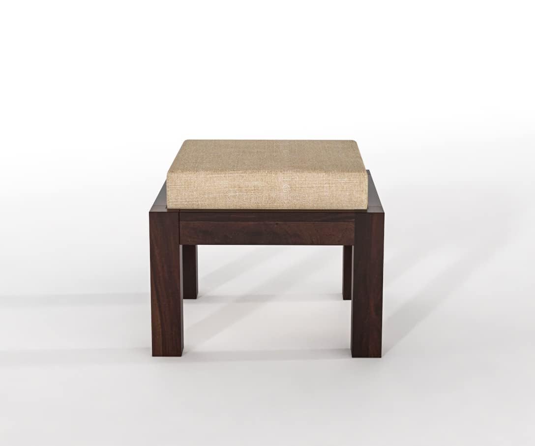 Modern Wooden Upholstered Ottoman Stool Set of 2 for Living Room and Bedroom