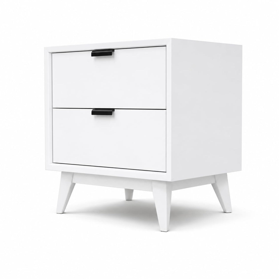Modern 2 Drawer Bedside Table for Bedroom | Wooden Nightstand with Storage | White Finish
