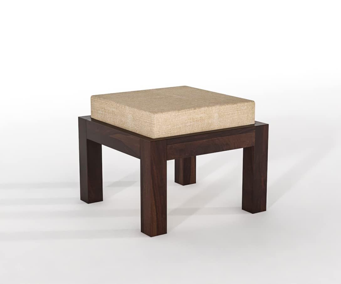 Modern Wooden Upholstered Ottoman Stool Set of 2 for Living Room and Bedroom