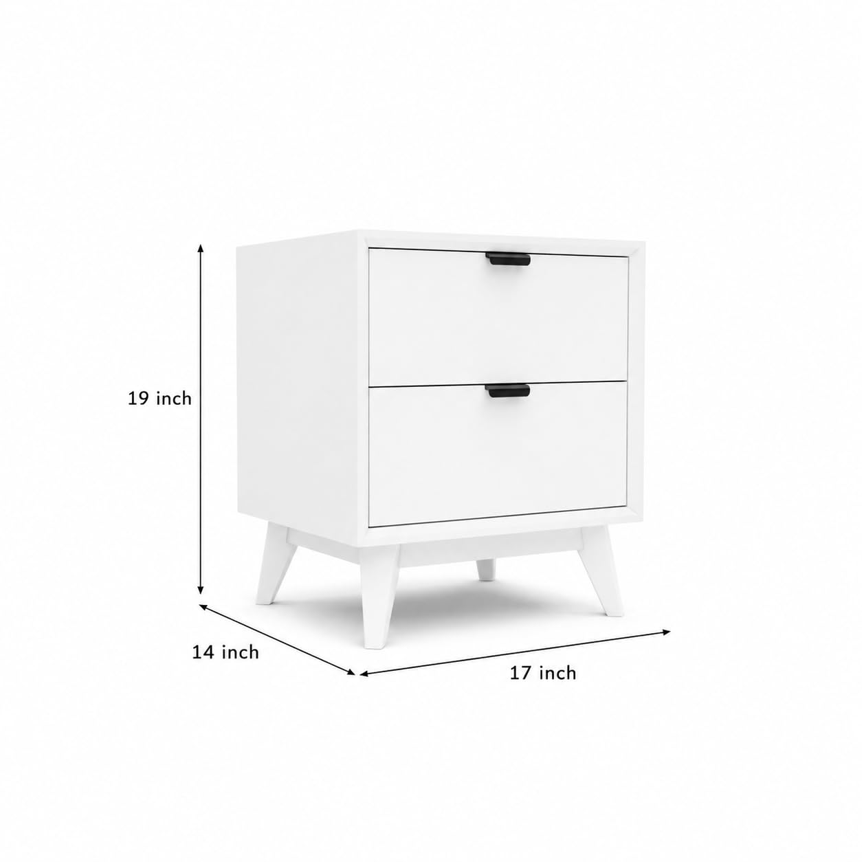 Modern 2 Drawer Bedside Table for Bedroom | Wooden Nightstand with Storage | White Finish