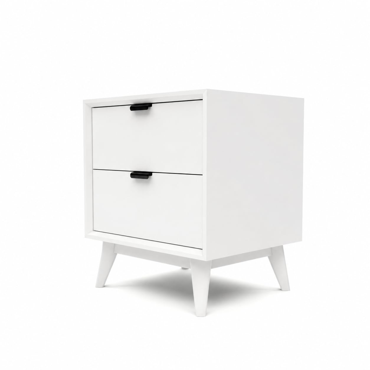 Modern 2 Drawer Bedside Table for Bedroom | Wooden Nightstand with Storage | White Finish