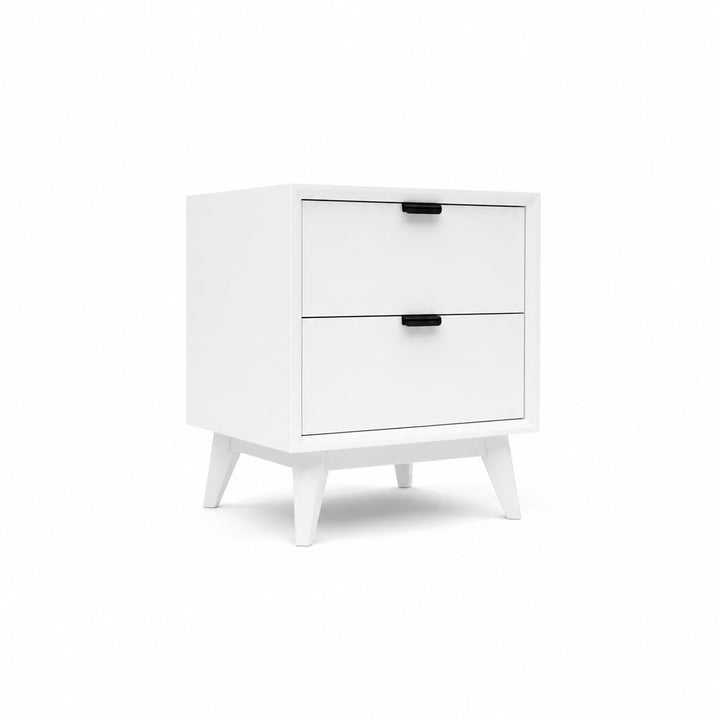 Modern 2 Drawer Bedside Table for Bedroom | Wooden Nightstand with Storage | White Finish