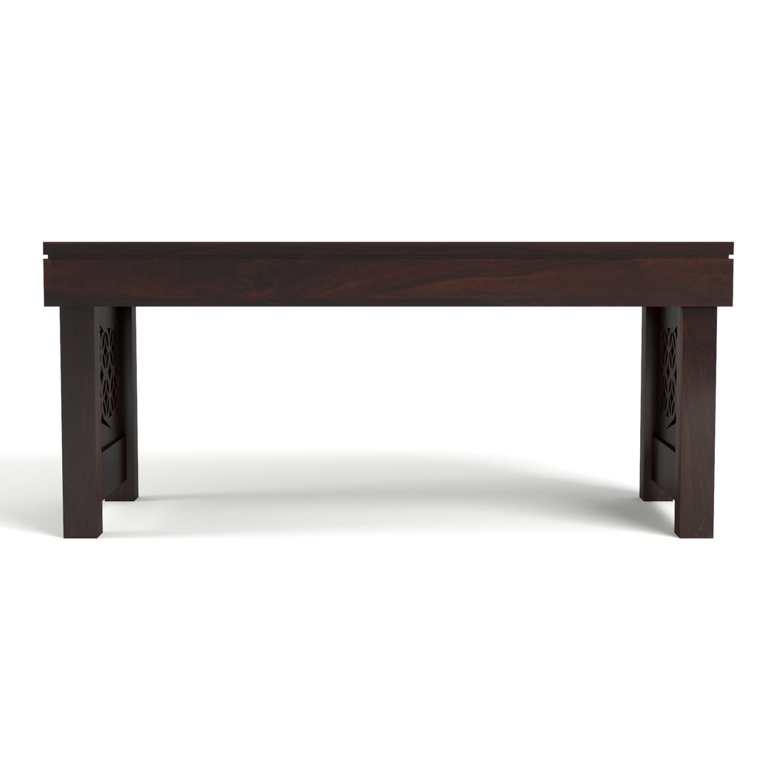 Coffee Table with 2 Designer Cushioned Stools with Carved Jali Design | Walnut Finish