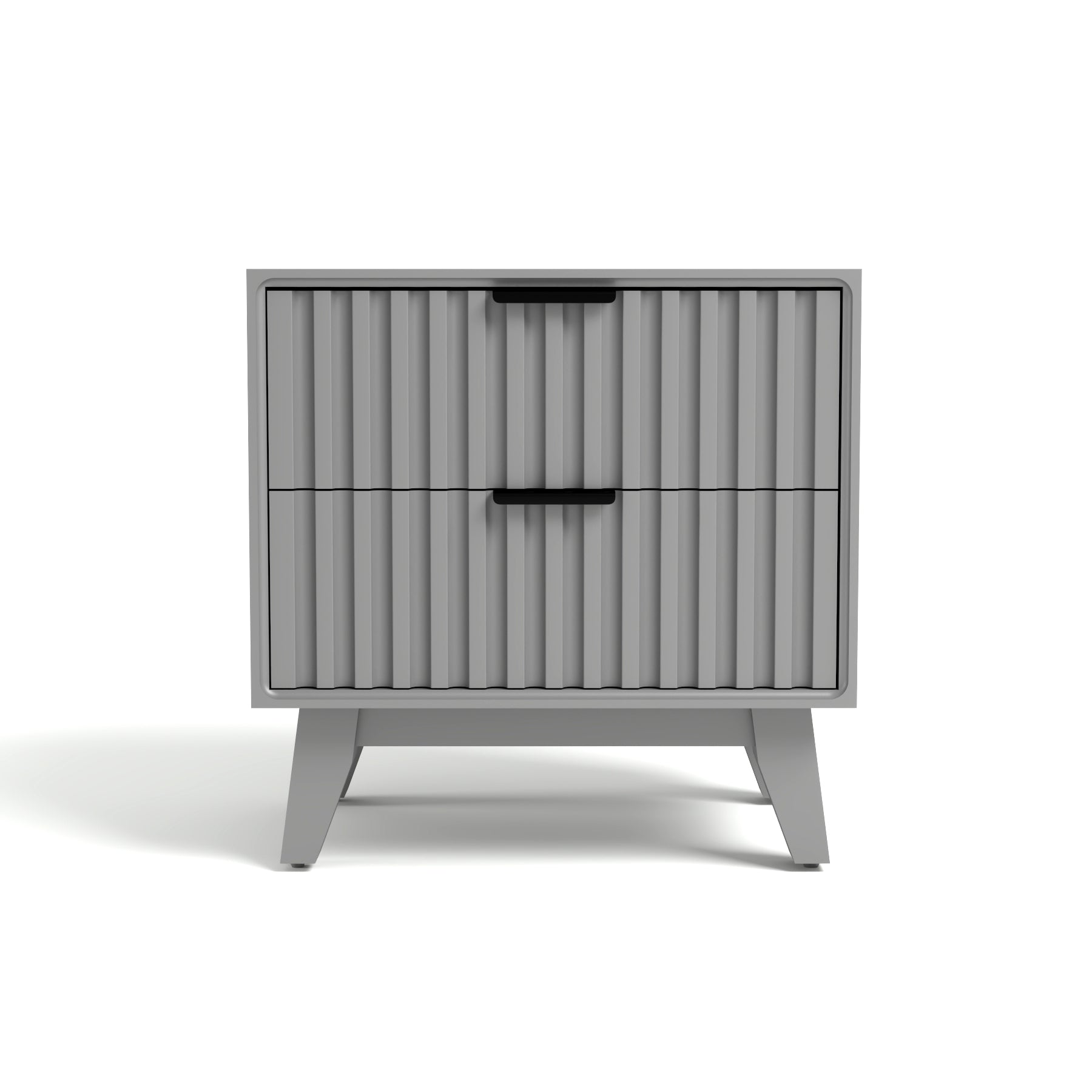 Modern Grey Fluted Bedside Table with 2 Drawers