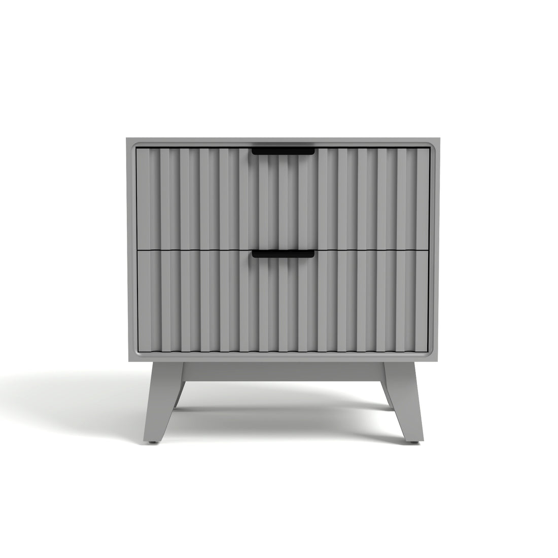 Modern Grey Fluted Bedside Table with 2 Drawers
