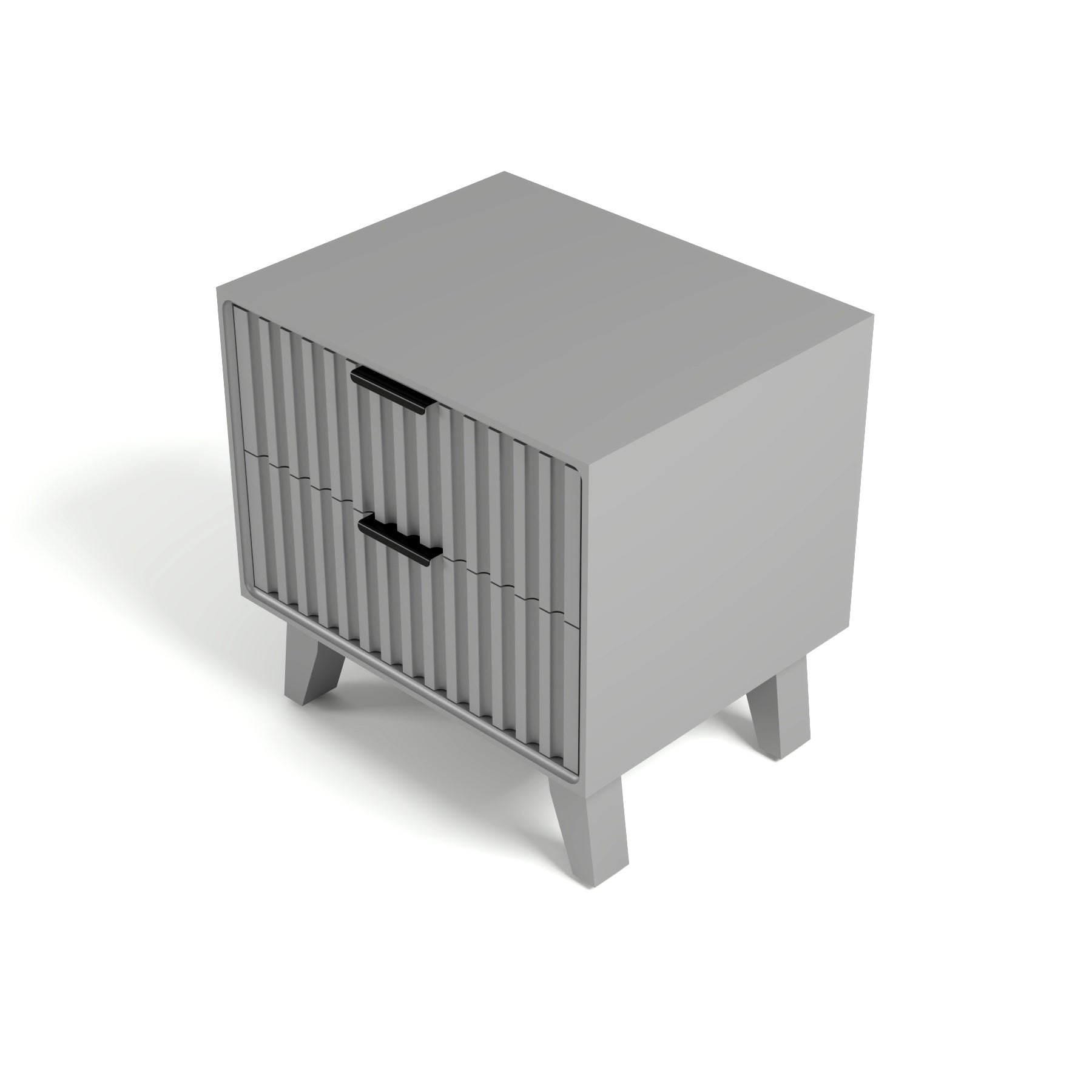 Modern Grey Fluted Bedside Table with 2 Drawers