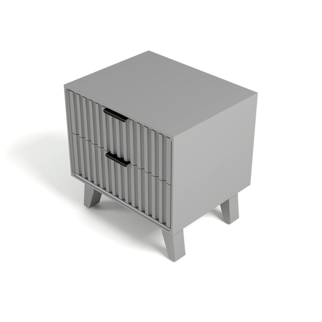 Modern Grey Fluted Bedside Table with 2 Drawers
