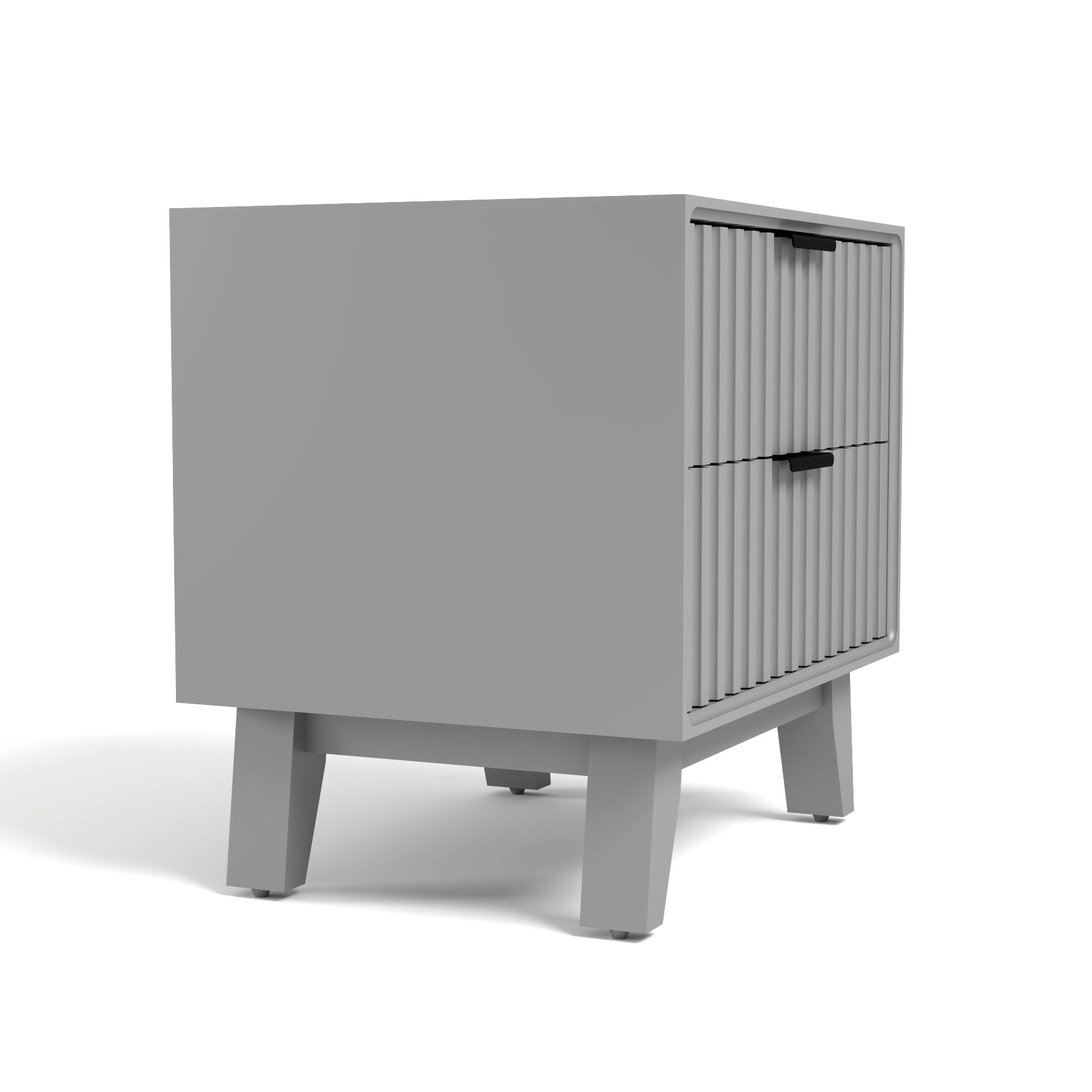 Modern Grey Fluted Bedside Table with 2 Drawers