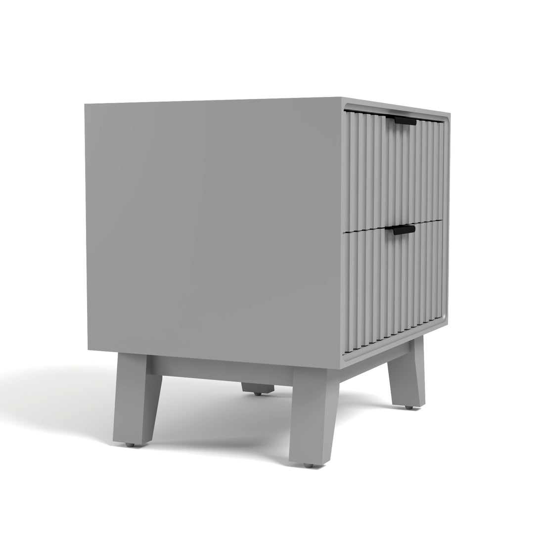 Modern Grey Fluted Bedside Table with 2 Drawers