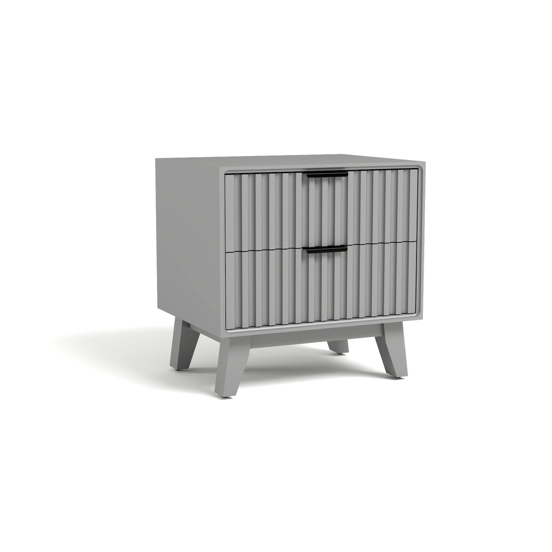 Modern Grey Fluted Bedside Table with 2 Drawers
