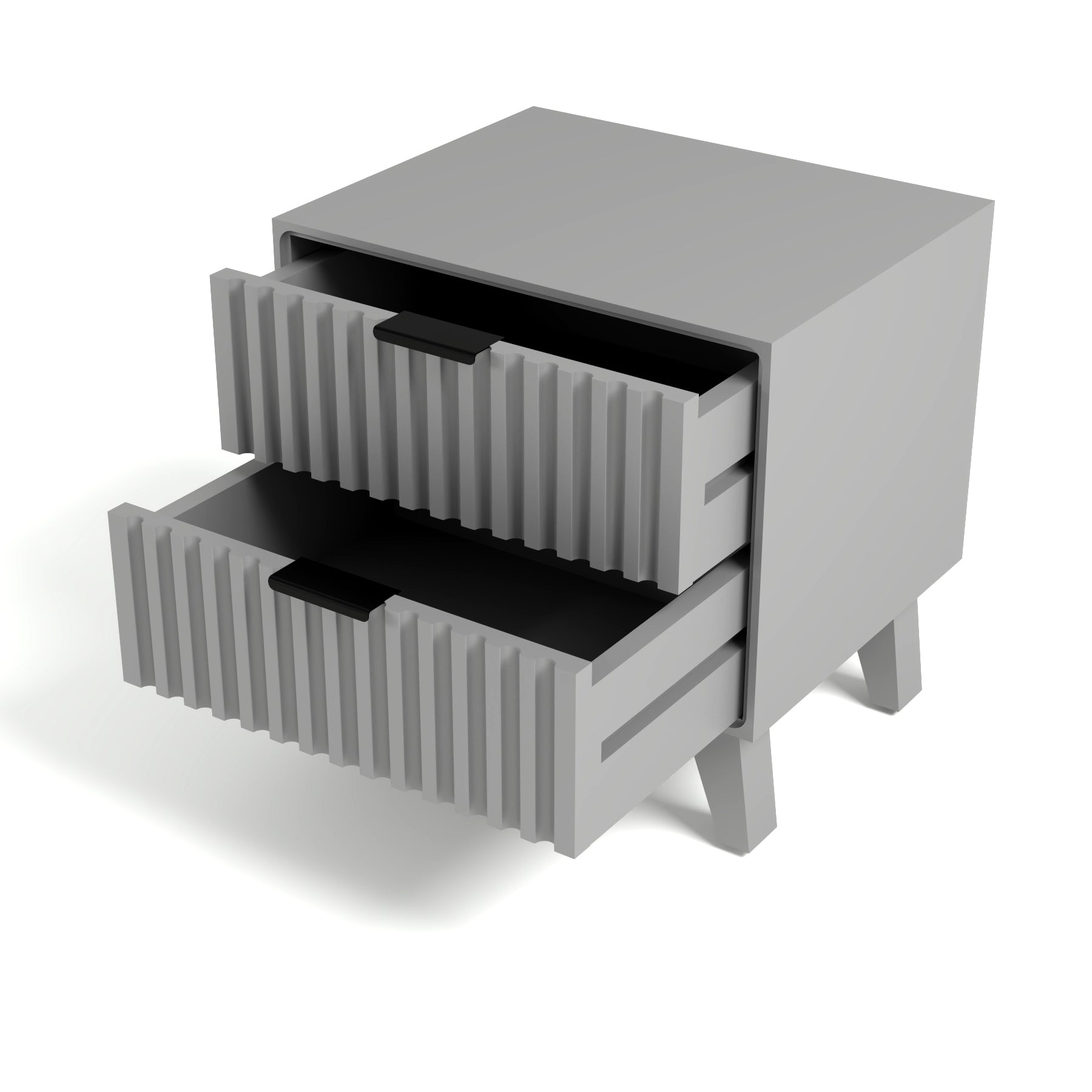 Modern Grey Fluted Bedside Table with 2 Drawers