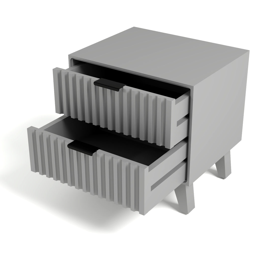 Modern Grey Fluted Bedside Table with 2 Drawers